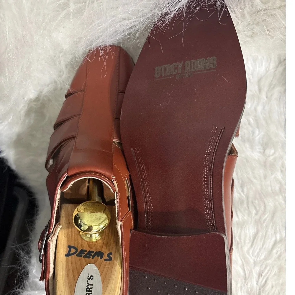 Stacy Adams Mens Cognac Brown Fisherman Sandals Square Toe Buckle 25112 7.5 M